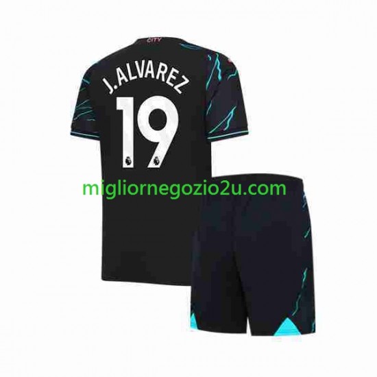Maglia Manchester City Julian Alvarez 19 Bambino Terza Divisa 2023-2024 Manica Corta