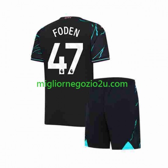 Maglia Manchester City Phil Foden 47 Bambino Terza Divisa 2023-2024 Manica Corta