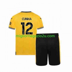 Maglia Wolverhampton Wanderers CUNHA 12 Bambino Casa Divisa 2023-2024 Manica Corta