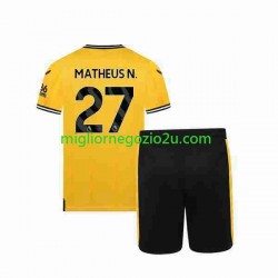 Maglia Wolverhampton Wanderers Matheus Nunes 27 Bambino Casa Divisa 2023-2024 Manica Corta