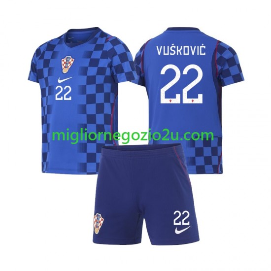 Maglia Croazia Luka Vuskovic 22 Bambino Trasferta Divisa Mondiali 2026 Manica Corta