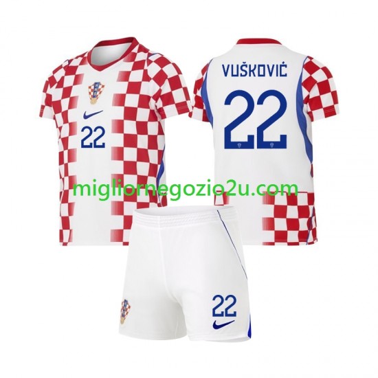 Maglia Croazia Luka Vuskovic 22 Bambino Casa Divisa Mondiali 2026 Manica Corta