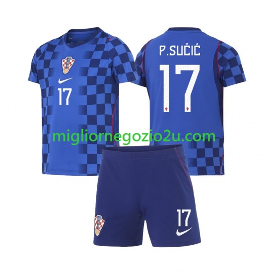 Maglia Croazia Petar Sucic 17 Bambino Trasferta Divisa Mondiali 2026 Manica Corta