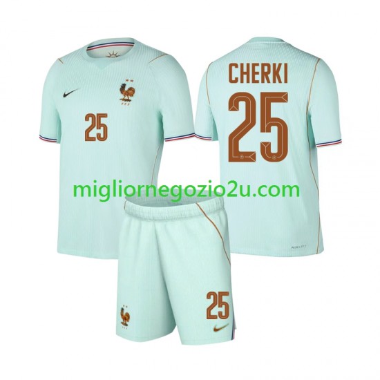 Maglia Francia Rayan Cherki 25 Bambino Trasferta Divisa Mondiali 2026 Manica Corta