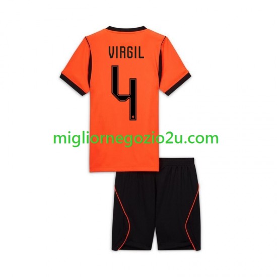 Maglia Paesi Bassi Virgil van Dijk 4 Bambino Casa Divisa Mondiali 2026 Manica Corta