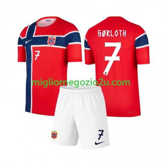 Maglia Norvegia Alexander Sorloth 7 Bambino Casa Divisa Mondiali 2026 Manica Corta