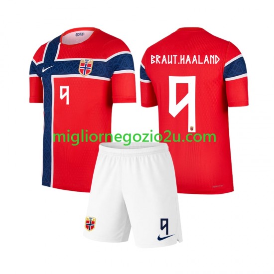 Maglia Norvegia Erling Haaland 9 Bambino Casa Divisa Mondiali 2026 Manica Corta