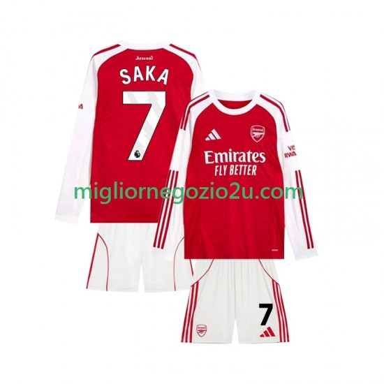 Maglia Arsenal Bukayo Saka 7 Bambino Casa Divisa 2025-2026 Manica Lunga
