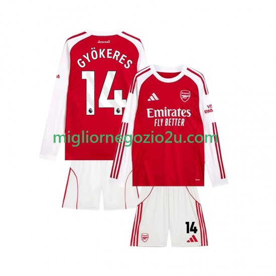 Maglia Arsenal Viktor Gyokeres 14 Bambino Casa Divisa 2025-2026 Manica Lunga