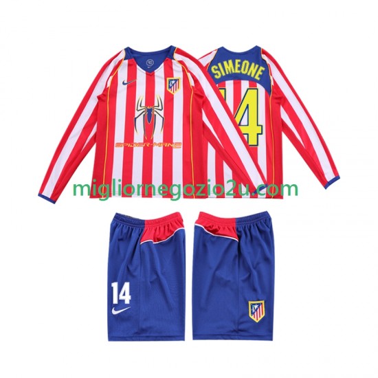 Maglia Atlético Madrid SIMEONE 14 2005 Retro Bambino Casa Divisa 2004 Manica Lunga