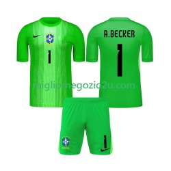 Maglia Brasile Alisson Becker 1 Portiere Bambino Casa Divisa 2026 Manica Corta