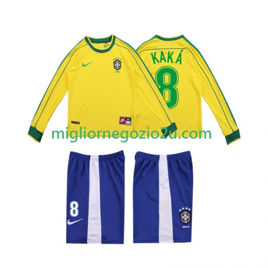Maglia Brasile KAKA 8 Retro Bambino Casa Divisa 1998 Manica Lunga