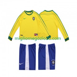 Maglia Brasile Retro Bambino Casa Divisa 1998 Manica Lunga
