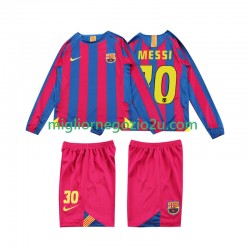 Maglia FC Barcelona Lionel Messi 10 2005 Retro Bambino Casa Divisa 2006 Manica Lunga