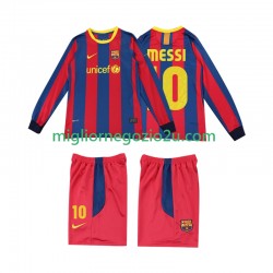 Maglia FC Barcelona Lionel Messi 10 Retro Bambino Casa Divisa 2011 2010 Manica Lunga