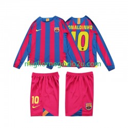 Maglia FC Barcelona RONALDINHO 10 2005 Retro Bambino Casa Divisa 2006 Manica Lunga