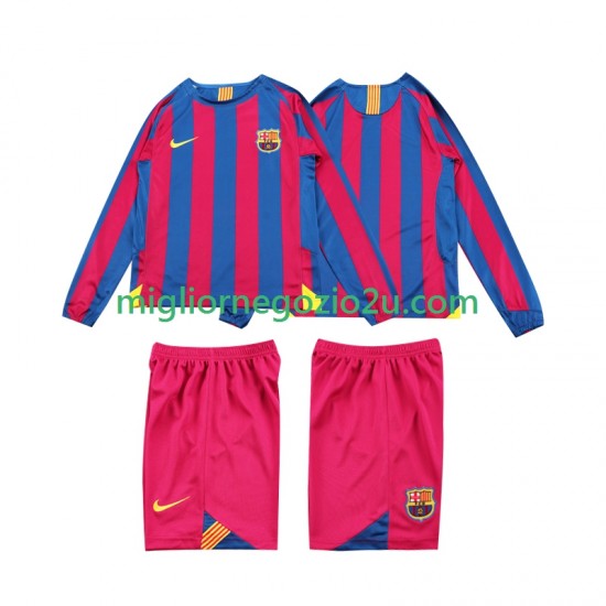 Maglia FC Barcelona 2005 Retro Bambino Casa Divisa 2006 Manica Lunga