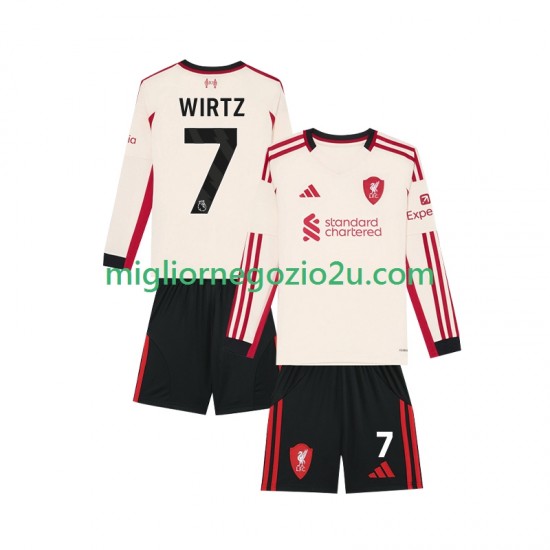 Maglia Liverpool Florian Wirtz 7 Bambino Trasferta Divisa 2025-2026 Manica Lunga