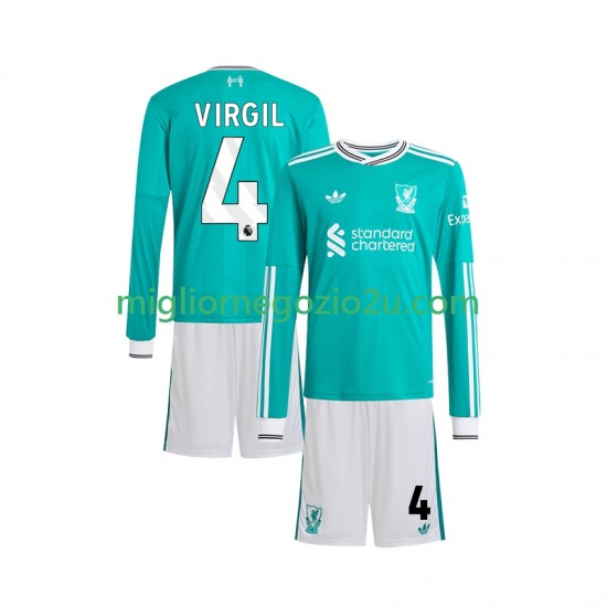 Maglia Liverpool Virgil van Dijk 4 Bambino Terza Divisa 2025-2026 Manica Lunga