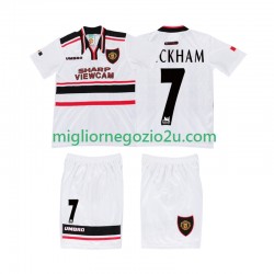 Maglia Manchester United BECKHAM 7 Retro Bambino Trasferta Divisa 1998 Manica Corta