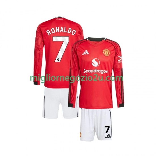 Maglia Manchester United Cristiano Ronaldo 7 Bambino Casa Divisa 2025-2026 Manica Lunga