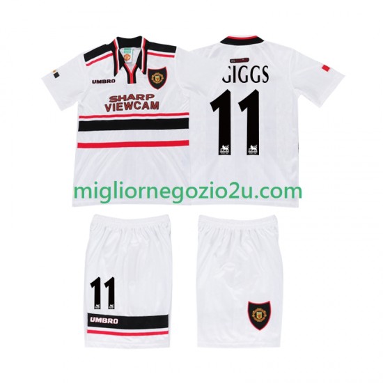 Maglia Manchester United GIGGS 11 Retro Bambino Trasferta Divisa 1998 Manica Corta