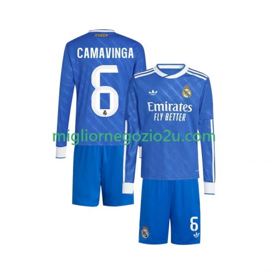 Maglia Real Madrid Camavinga 6 Bambino Terza Divisa 2025-2026 Manica Lunga