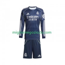 Maglia Real Madrid Bambino Trasferta Divisa 2025-2026 Manica Lunga