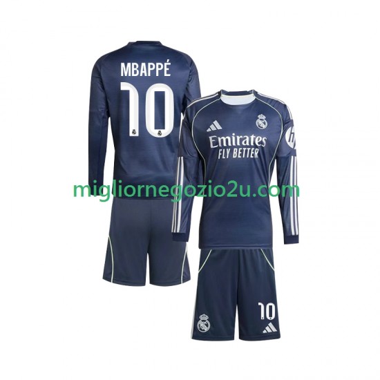 Maglia Real Madrid Mbappé Kylian 10 Bambino Trasferta Divisa 2025-2026 Manica Lunga