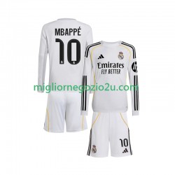 Maglia Real Madrid Mbappé Kylian 10 Bambino Casa Divisa 2025-2026 Manica Lunga