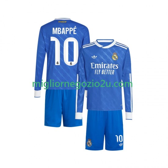 Maglia Real Madrid Mbappé Kylian 10 Bambino Terza Divisa 2025-2026 Manica Lunga