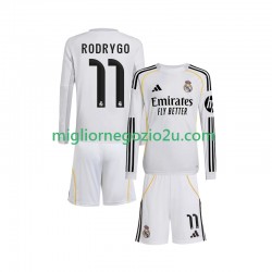 Maglia Real Madrid Rodrygo 11 Bambino Casa Divisa 2025-2026 Manica Lunga