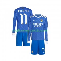 Maglia Real Madrid Rodrygo 11 Bambino Terza Divisa 2025-2026 Manica Lunga