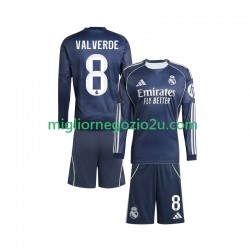Maglia Real Madrid Valverde 8 Bambino Trasferta Divisa 2025-2026 Manica Lunga