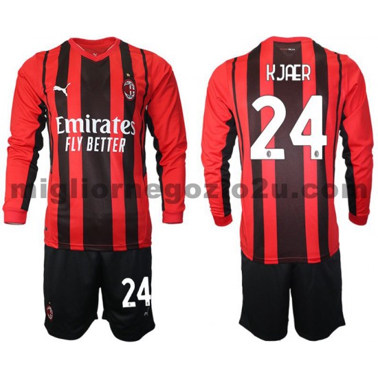 Maglia AC Milan Simon Kjær 24 Bambino Casa Divisa 2021-2022 Manica Lunga