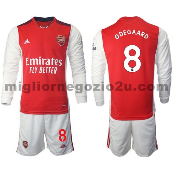 Maglia Arsenal Odegaard 8 Bambino Casa Divisa 2021-2022 Manica Lunga
