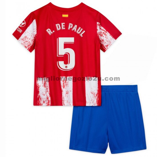 Maglia Atlético Madrid Rodrigo De Paul 5 Bambino Casa Divisa 2021-2022 Manica Corta