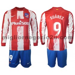Maglia Atlético Madrid Suarez 9 Bambino Casa Divisa 2021-2022 Manica Lunga