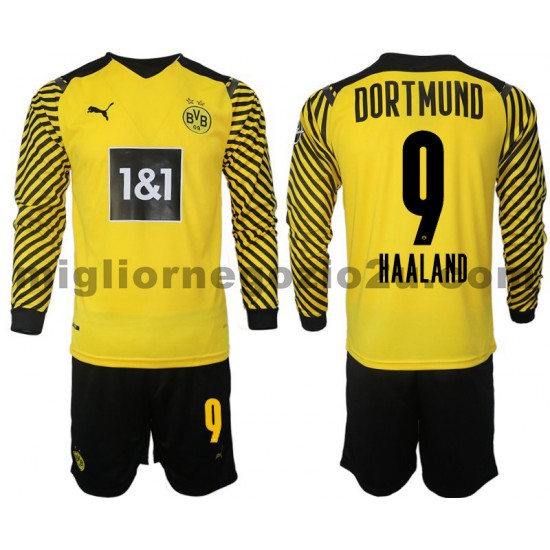 Maglia Borussia Dortmund Haaland 9 Bambino Casa Divisa 2021-2022 Manica Lunga