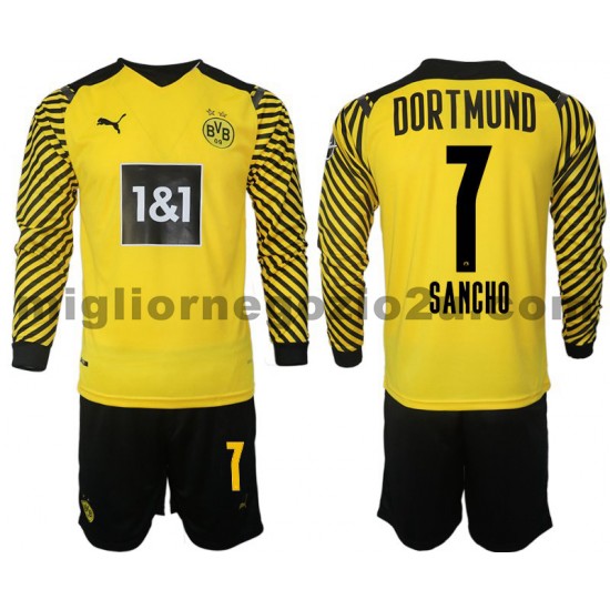 Maglia Borussia Dortmund Sancho 7 Bambino Casa Divisa 2021-2022 Manica Lunga