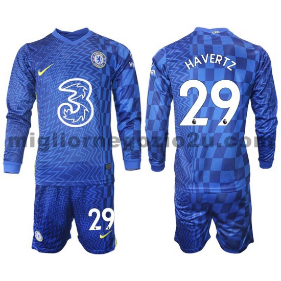 Maglia Chelsea Havertz 29 Bambino Casa Divisa 2021-2022 Manica Lunga