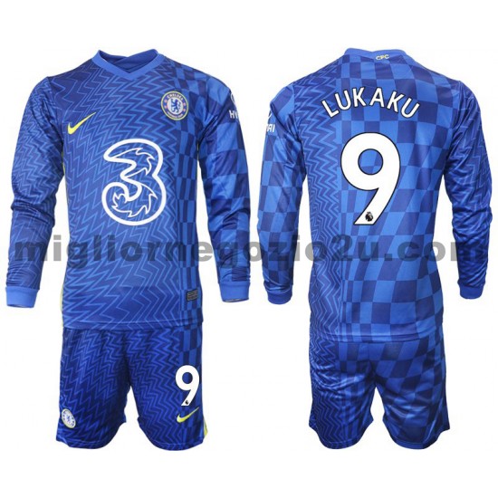 Maglia Chelsea LUKAKU 9 Bambino Casa Divisa 2021-2022 Manica Lunga