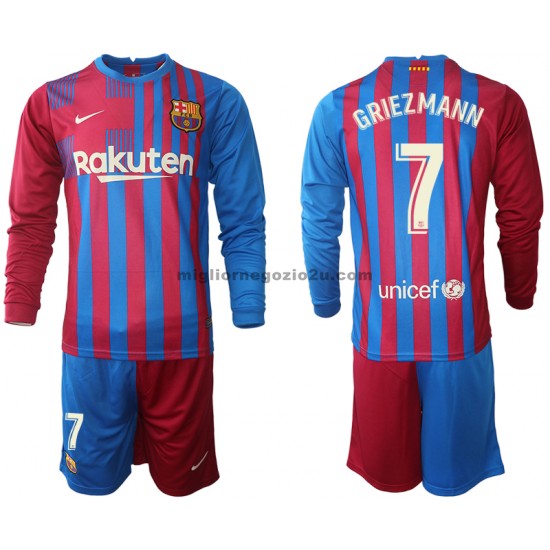 Maglia FC Barcelona Antoine Griezmann 7 Bambino Casa Divisa 2021-2022 Manica Lunga