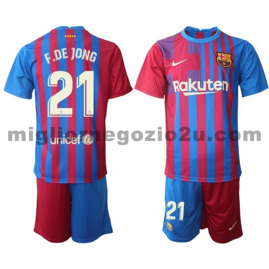 Maglia FC Barcelona Frenkie de Jong 21 Bambino Casa Divisa 2021-2022 Manica Corta