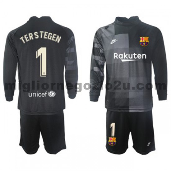 Maglia FC Barcelona Portiere Ter Stegen 1 Bambino Trasferta Divisa 2021-2022 Manica Lunga