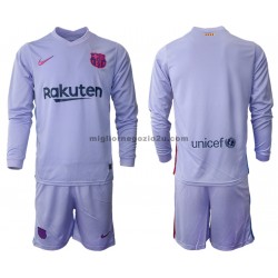 Maglia FC Barcelona Bambino Trasferta Divisa 2021-2022 Manica Lunga