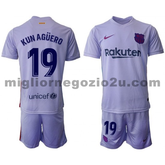 Maglia FC Barcelona Kun Aguero 19 Bambino Trasferta Divisa 2021-2022 Manica Corta