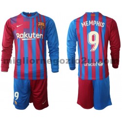 Maglia FC Barcelona Memphis Depay 9 Bambino Casa Divisa 2021-2022 Manica Lunga