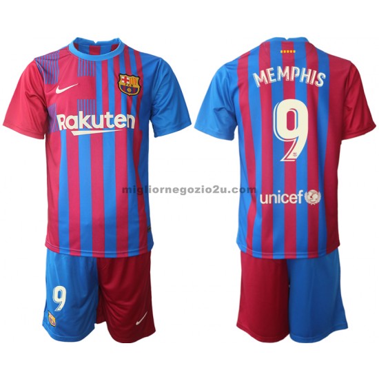 Maglia FC Barcelona Memphis Depay 9 Bambino Casa Divisa 2021-2022 Manica Corta