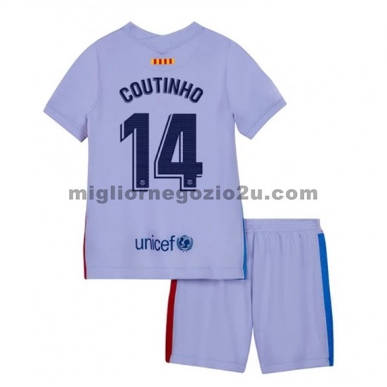 Maglia FC Barcelona Philippe Coutinho 14 Bambino Terza Divisa 2021-2022 Manica Corta
